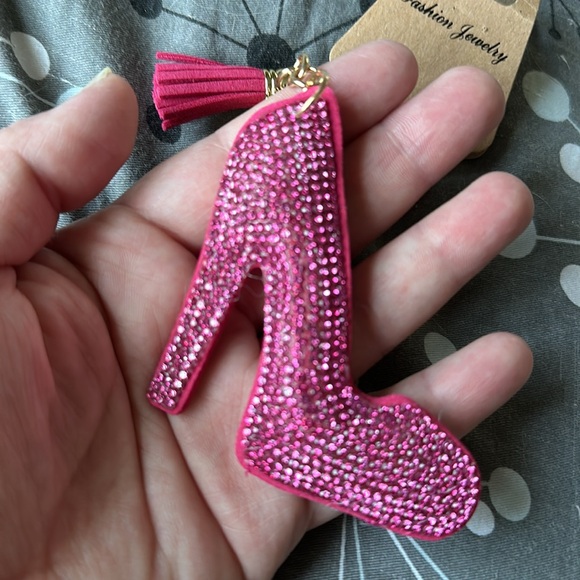 NWT rhinestone puffy pink heels keychain purse charm crystal - Picture 3 of 4